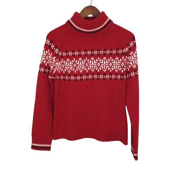 Vintage Sweaters - Vintage St John's Bay Red & White Fair Isle Turtle Neck Grandma Sweater Sz Large